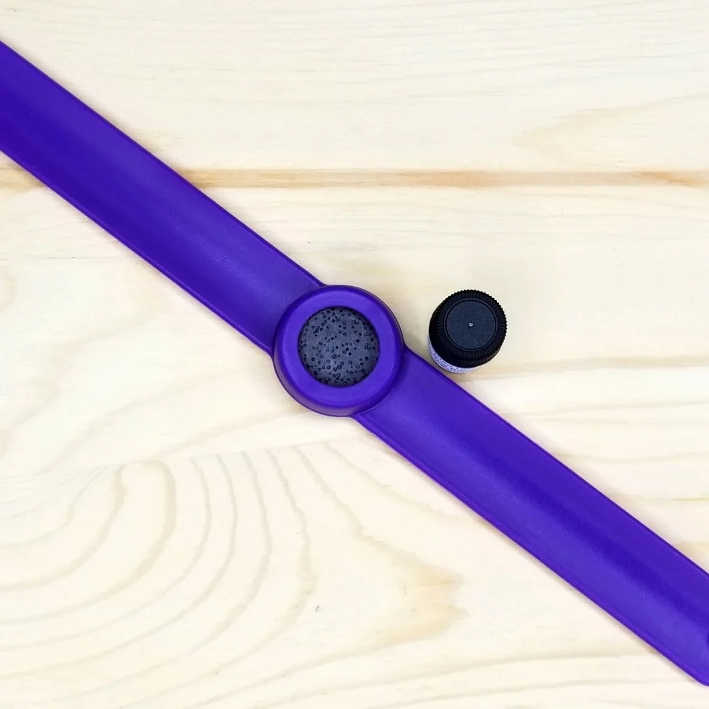 RESERVED Purple Silicone & Black Lava Stone Slap Bracelet